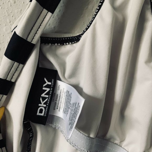 DKNY Black & White Striped One Piece Bathing Suit - Picture 3 of 4